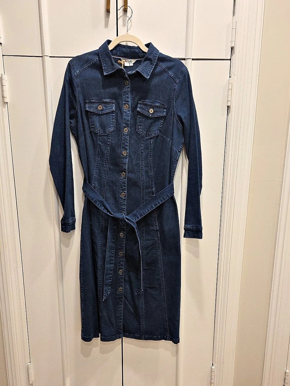 Boden Stretch Denim Button Front Midi Dress Blue Size 10 Like New